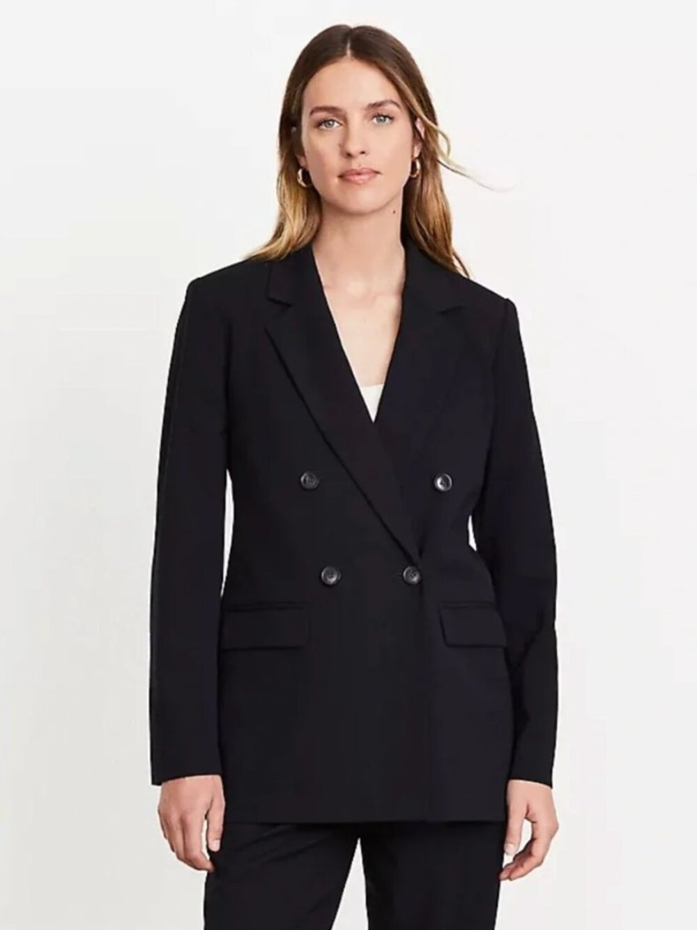 NWOT LOFT Versa Striped Seasonless Stretch Double Breasted Blazer Black 8